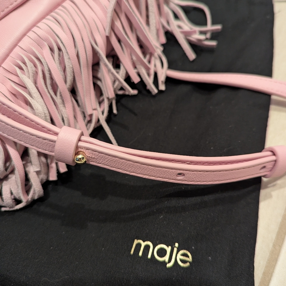 NWT Maje M bag fringe smooth leather rose pink - Picture 7 of 15